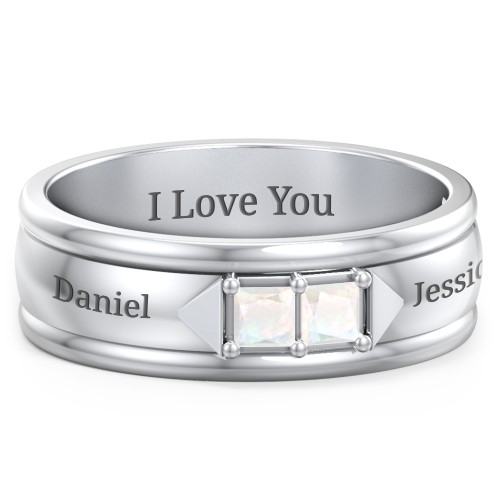 Men's Timeless Two Stone Ring – Sterling Silver with Opal