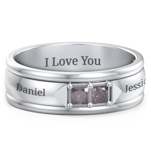 Men's Timeless Two Stone Ring – Sterling Silver with Alexandrite