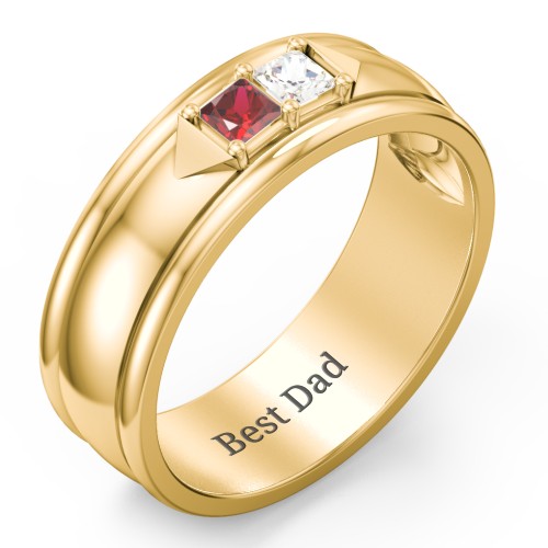 Men's Timeless Two Stone Ring – 9kt Yellow Gold with Garnet and Cubic Zirconia