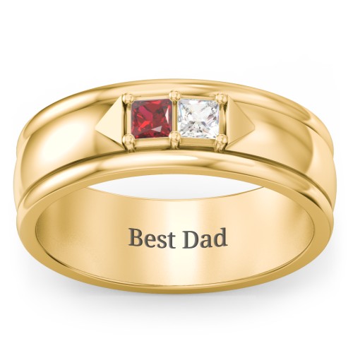 Men's Timeless Two Stone Ring – 9kt Yellow Gold with Garnet and Cubic Zirconia