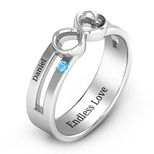 Men's Accented Infinity Ring – Sterling Silver with Blue Topaz