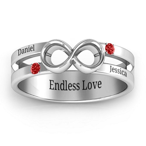 Men's Accented Infinity Ring – Sterling Silver with Garnet