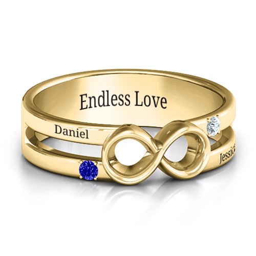 Men's Accented Infinity Ring – 9kt Yellow Gold with Blue Sapphire and Cubic Zirconia