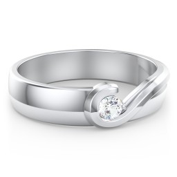 Men's Half Heart Ring with Birthstone