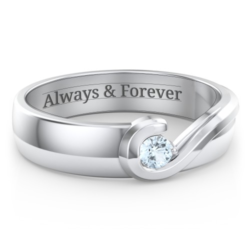 Men's Half Heart Ring with Birthstone