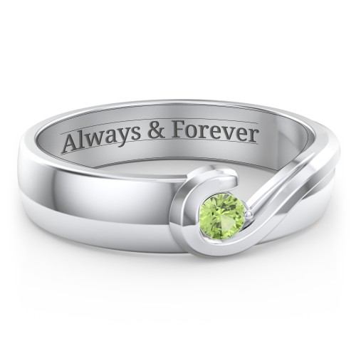 Men's Half Heart Ring with Birthstone