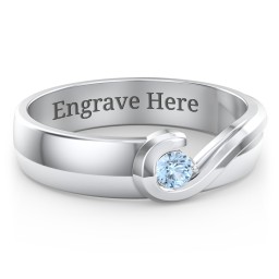 Men's Half Heart Ring with Birthstone in 925 Sterling Silver with Blue Topaz