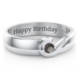 Men's Half Heart Ring with Birthstone in 925 Sterling Silver with Smokey Quartz