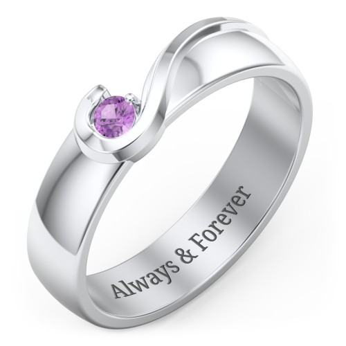 Men's Half Heart Ring with Birthstone – Sterling Silver with Amethyst