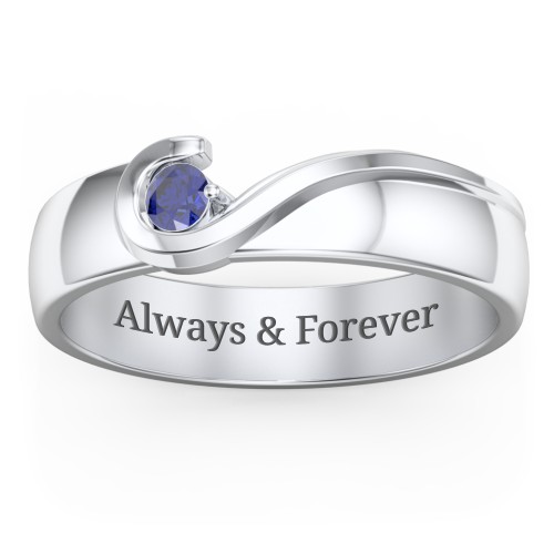 Men's Half Heart Ring with Birthstone – Sterling Silver with Blue Sapphire