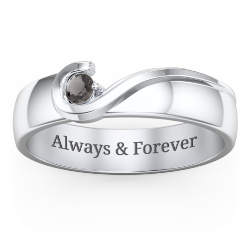Men's Half Heart Ring with Birthstone – Sterling Silver with Smokey Quartz