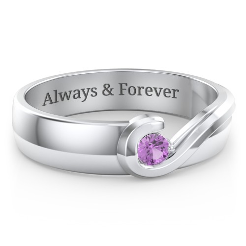Men's Half Heart Ring with Birthstone – Sterling Silver with Amethyst