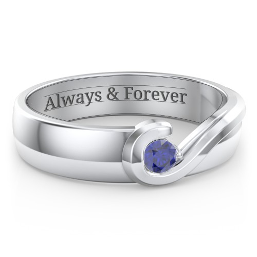 Men's Half Heart Ring with Birthstone – Sterling Silver with Blue Sapphire