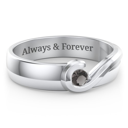 Men's Half Heart Ring with Birthstone – Sterling Silver with Smokey Quartz