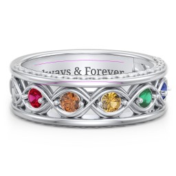 Men’s 5-Stone Infinity Ring in 925 Sterling Silver with Ruby, Orange Sapphire, Citrine, Emerald, and Blue Sapphire