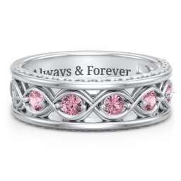 Men’s 5-Stone Infinity Ring in 925 Sterling Silver with Pink Tourmaline