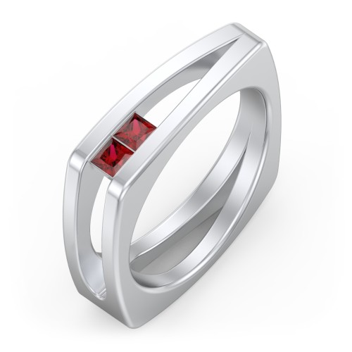 Men’s Squared Split Shank Ring with Princess Cut Gemstones
