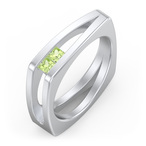 Men’s Squared Split Shank Ring with Princess Cut Gemstones