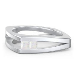 Men’s Squared Split Shank Ring with Princess Cut Gemstones in 925 Sterling Silver with Opal