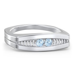 Men’s Squared Ring with Gemstones in 925 Sterling Silver with Blue Topaz