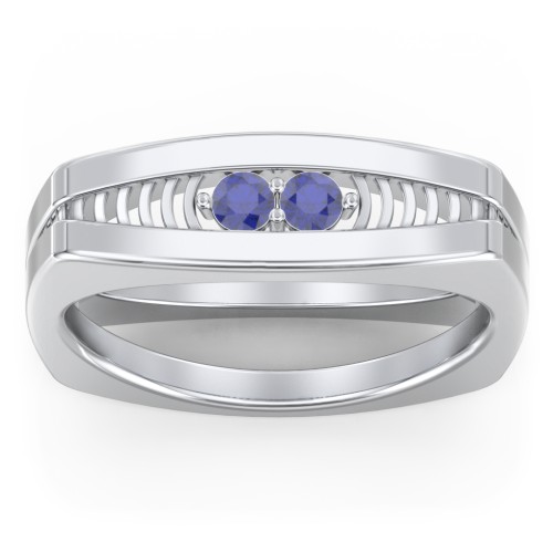 Men’s Squared Ring with Gemstones – Sterling Silver with Blue Sapphire