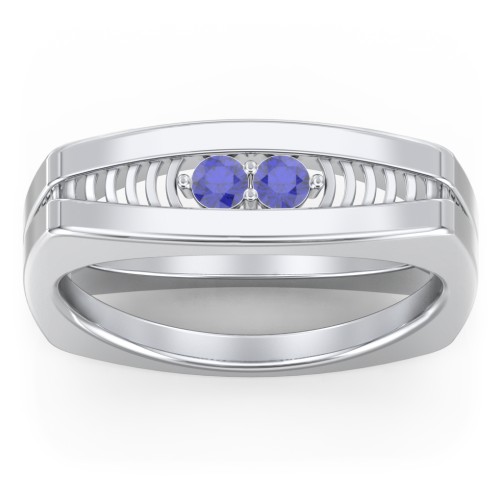 Men’s Squared Ring with Gemstones – Sterling Silver with Blue Sapphire