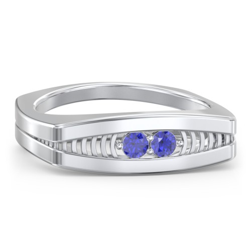 Men’s Squared Ring with Gemstones – Sterling Silver with Blue Sapphire