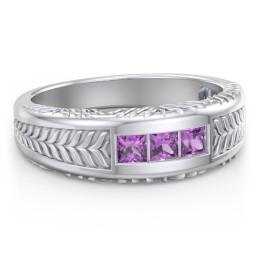 Men’s Wheat Pattern Fraternity Ring with Gemstones