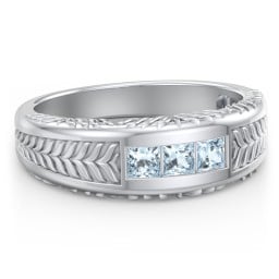 Men’s Wheat Pattern Fraternity Ring with Gemstones