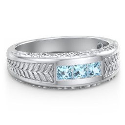 Men’s Wheat Pattern Fraternity Ring with Gemstones