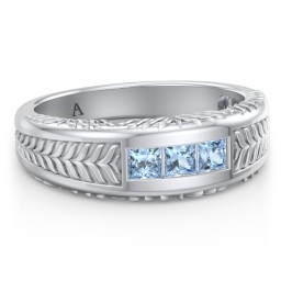 Men’s Wheat Pattern Fraternity Ring with Gemstones