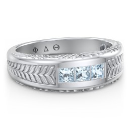 Men’s Wheat Pattern Fraternity Ring with Gemstones