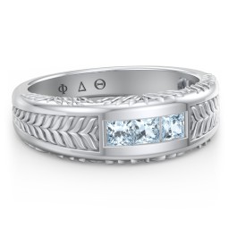Men’s Wheat Pattern Fraternity Ring with Gemstones in 925 Sterling Silver with Aquamarine