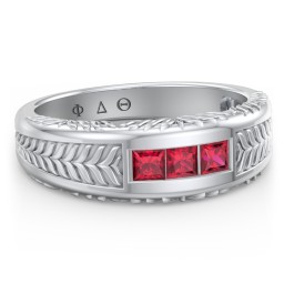 Men’s Wheat Pattern Fraternity Ring with Gemstones in 925 Sterling Silver with Ruby