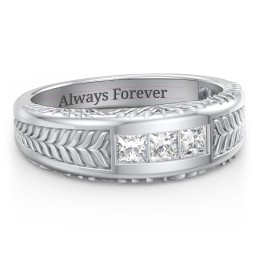 Men’s Wheat Pattern Ring with Princess Cut Gemstones
