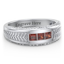 Men’s Wheat Pattern Ring with Princess Cut Gemstones