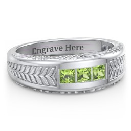 Men’s Wheat Pattern Ring with Princess Cut Gemstones