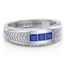 Men’s Wheat Pattern Ring with Princess Cut Gemstones