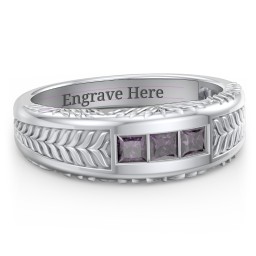 Men’s Wheat Pattern Ring with Princess Cut Gemstones