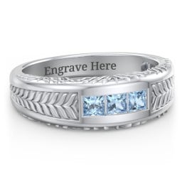 Men’s Wheat Pattern Ring with Princess Cut Gemstones