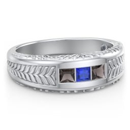 Men’s Wheat Pattern Ring with Princess Cut Gemstones