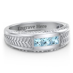 Men’s Wheat Pattern Ring with Princess Cut Gemstones in 925 Sterling Silver with Blue Topaz
