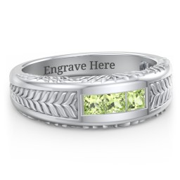 Men’s Wheat Pattern Ring with Princess Cut Gemstones in 925 Sterling Silver with Peridot