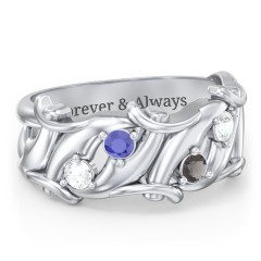 Men’s 4-Stone Organic Leaf Ring – Sterling Silver with Cubic Zirconia, Blue Sapphire, and Smokey Quartz