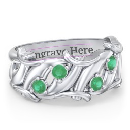 Men’s 4-Stone Organic Leaf Ring in 925 Sterling Silver with Emerald