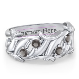 Men’s 4-Stone Organic Leaf Ring in 925 Sterling Silver with Smokey Quartz