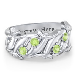 Men’s 4-Stone Organic Leaf Ring in 925 Sterling Silver with Peridot