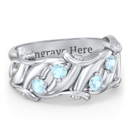 Men’s 4-Stone Organic Leaf Ring in 925 Sterling Silver with Blue Topaz