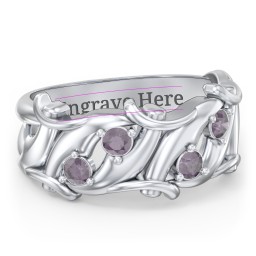 Men’s 4-Stone Organic Leaf Ring in 925 Sterling Silver with Alexandrite