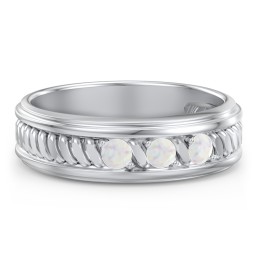 Men’s 3-Stone Ring with Twisted Rope Pattern